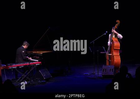 Rome, Italy. 27th Apr, 2023. The duo Cande y Paulo, Cande Buasso and Paulo Carrizo, during the concert on April 27, 2023 at Auditorium Parco della Musica in Rome, Italy Credit: Independent Photo Agency/Alamy Live News Stock Photo