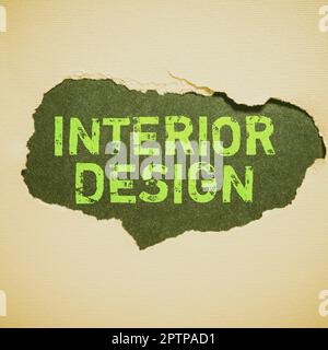 Sign displaying Interior Design, Word for the art of designing the interior decoration of a building Stock Photo