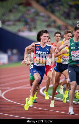 Jakob Ingebrigtsen participating in the. 1500 meters of the European Athletics Championships in Munich 2022. Stock Photo