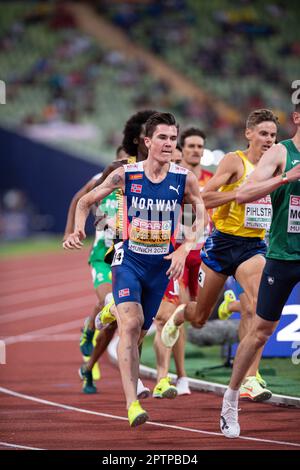 Jakob Ingebrigtsen participating in the. 1500 meters of the European Athletics Championships in Munich 2022. Stock Photo