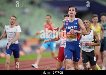 Jakob Ingebrigtsen participating in the. 1500 meters of the European Athletics Championships in Munich 2022. Stock Photo