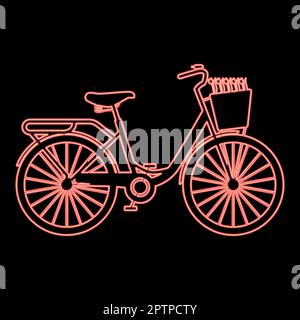 Neon bicycle with basket and flowers tulips red color vector illustration image flat style Stock Vector