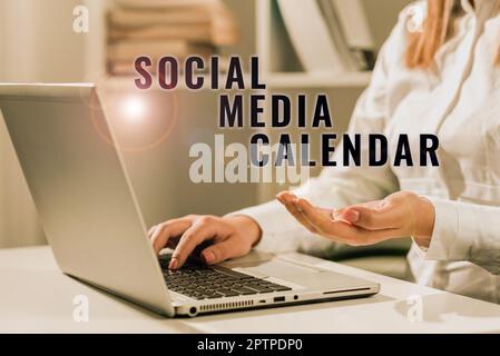 Writing displaying text Social Media Calendar, Word Written on apps used to schedule social posts in advance Stock Photo