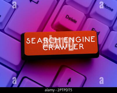 Writing displaying text Search Engine Crawler, Business overview program or automated script that browses the web Stock Photo