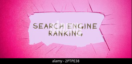 Hand writing sign Search Engine Ranking, Conceptual photo Rank at which site appears in the search engine query Stock Photo