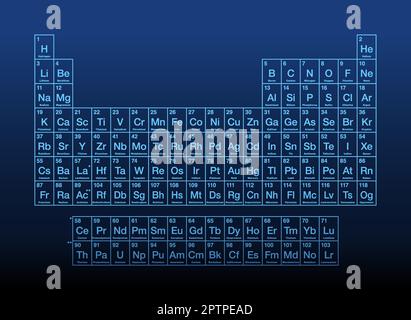 Periodic table of the chemical elements, on dark blue background Stock Vector