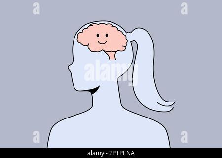 Smiling brain in woman head Stock Vector