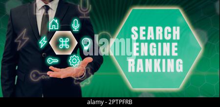 Writing displaying text Search Engine Ranking, Business approach Rank at which site appears in the search engine query Stock Photo