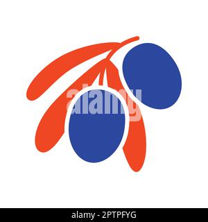 Olive branch, leaves and olives vector icon Stock Vector