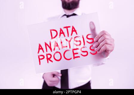Conceptual display Data Analysis Process, Word for the procedures or techniques in analyzing the data Stock Photo