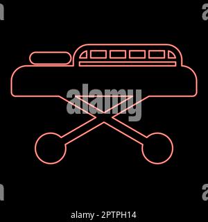 Neon medical bed Couch patient Hospital gurney intensive care red color vector illustration image flat style Stock Vector