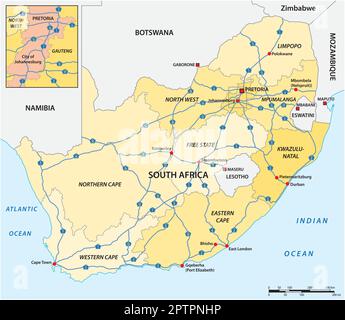 Vector map of national roads in South Africa with labels Stock Vector