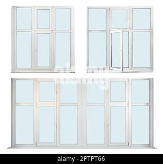 Modern stylish windows isolated on white, collage Stock Photo