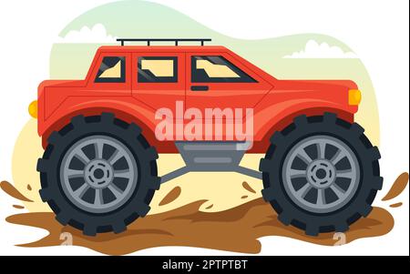 Off Road Illustration with a Jeep Car or SUV to Pass Through Rocky Terrain, Rivers and Sand in Flat Extreme Sport Cartoon Hand Drawn Templates Stock Vector