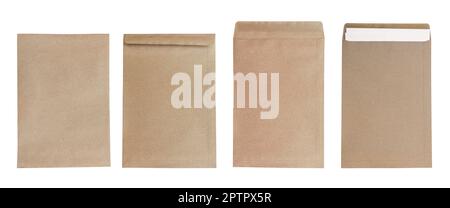 Brown envelope front and back with white paper inside isolated on white background. Object with clipping path Stock Photo