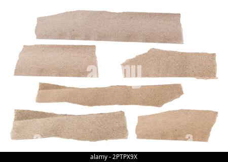 Set of Brown ripped piece of paper isolated on white background with clipping path. Stock Photo