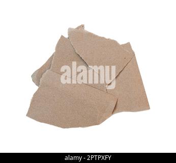 Brown ripped piece of paper isolated on white background with clipping path. Stock Photo