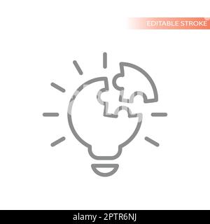 Light bulb and puzzle piece line vector icon Stock Vector