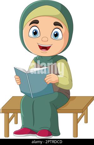 Cartoon muslim girl reading a book Stock Vector