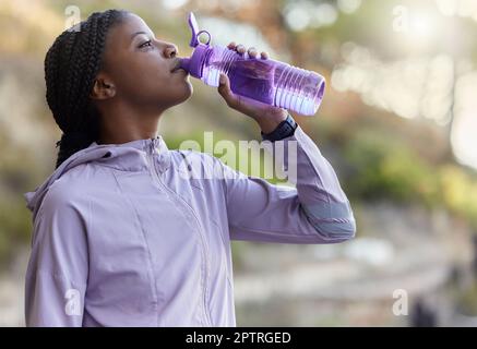 Fitness Black Woman Drinking Water Bottle Training Workout