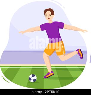 Futsal, Soccer or Football Sport Illustration with Players Shooting a Ball and Dribble in a Championship Sports Flat Cartoon Hand Drawn Templates Stock Vector