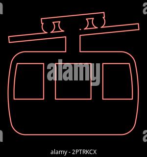 Neon funicular air way cable car Ski lift Mountain resort Aerial transportation tourism Ropeway Travel cabin red color vector illustration image flat style Stock Vector