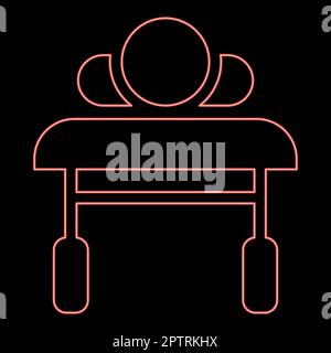 Neon patient lying on medical bed couch view from head Sick man Rehabilitation red color vector illustration image flat style Stock Vector