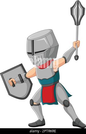 Cartoon knight with a shield Stock Vector