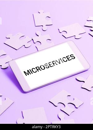 Conceptual display Microservices, Conceptual photo Software development technique Building single function module Stock Photo