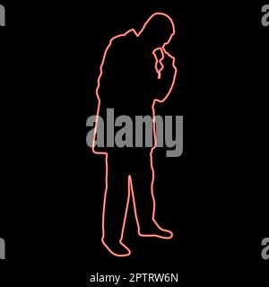 Neon man poking in nose use finger Male cleans nasal passages red color vector illustration image flat style Stock Vector
