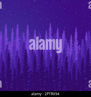 Panorama of dense night forest, fir and pine trees of natural green ...