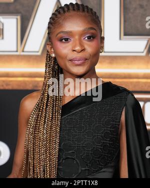 Dominique Thorne arrives at the world premiere of "Black Panther
