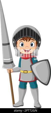 Cartoon knight holding a lance and shield Stock Vector
