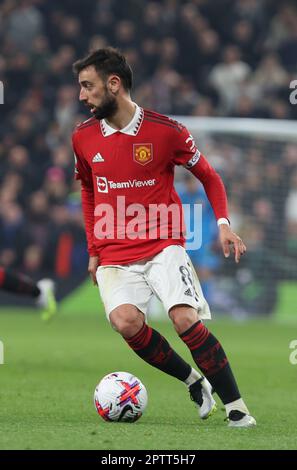 Manchester United's Bruno Fernandes during the English Premier League soccer match between Tottenham Hotspur and Manchester United at Tottenham Hotspu Stock Photo