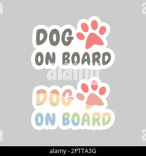 Dog on board colorful vector sticker Stock Vector