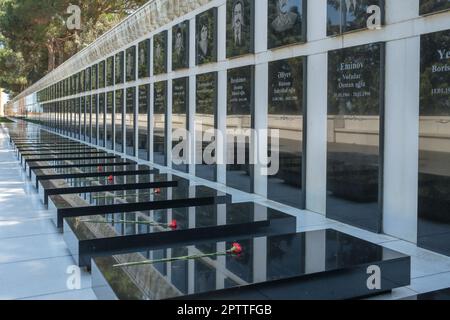 Memorial stones to the fallen, on the Martyrs Lane.  Commemorating those who lost their lives in 'Black January' 1990 and from the 1994 Nagorno-Karabakh war Stock Photo