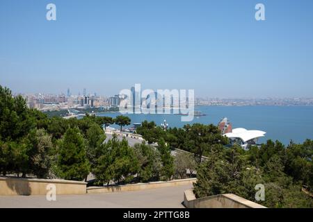 Baku, Azerbaijan. View looking towards Crescent City, in the Bay of Baku on the western coast of the Caspian sea  Baku is located on the western shore of the Caspian Sea Stock Photo