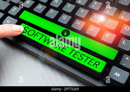 Sign displaying Software Tester, Conceptual photo implemented to protect software against malicious attack Stock Photo