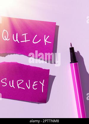 Sign displaying Quick Survey, Business approach Conduct fast check on condition value situation of something Stock Photo