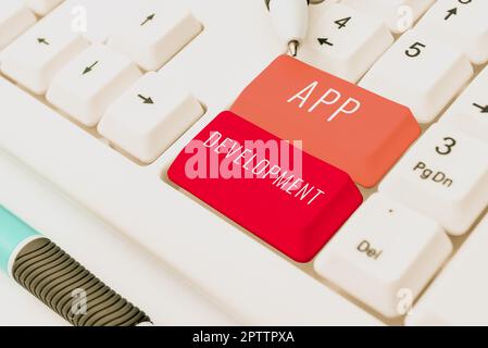 Hand writing sign App Development, Word for producing computer software with a specialized purpose Stock Photo