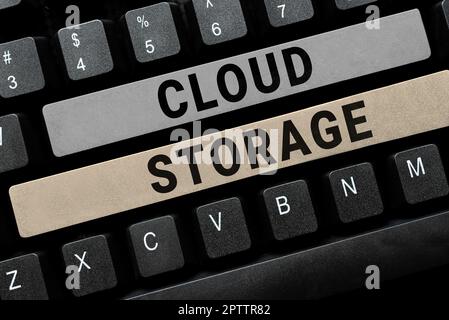 Conceptual caption Cloud Storage, Internet Concept computing connect devices to cloud data on remote storage Stock Photo