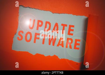Sign displaying Update Software, Conceptual photo an application patch fixing the previouslyfound bugs Stock Photo