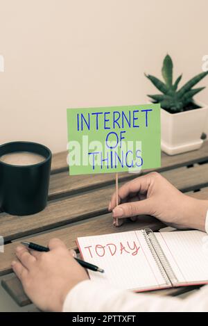 Text showing inspiration Internet Of Things, Word Written on network connections innovative manufacturing and smart industry Stock Photo