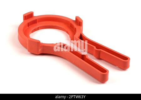 Universal key puller twist-off red color jars with screw caps intended for canning. Side view. High resolution photo. Full depth of field. Stock Photo