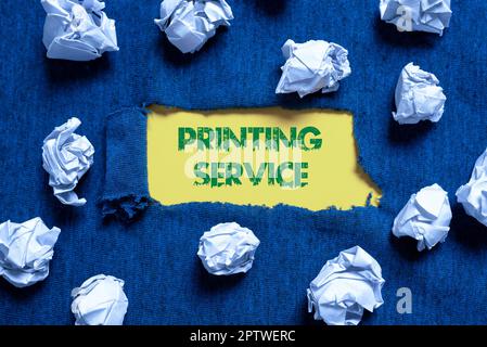 Conceptual caption Printing Service, Internet Concept program offered by print providers that manage all aspects Stock Photo