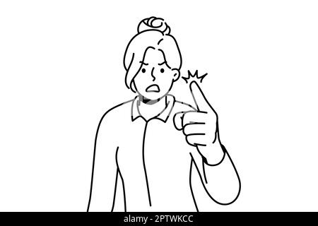 Furious businesswoman feel emotional screaming and scolding. Mad woman point with finger shout and lecture. Vector illustration. Stock Photo