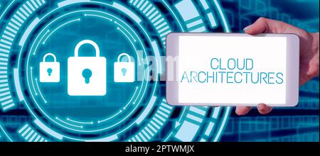 Hand writing sign Cloud Architectures, Word Written on Various Engineered Databases Softwares Applications Stock Photo
