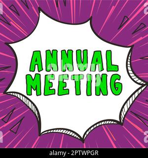 Conceptual caption Annual Meeting, Word Written on scheduled annually for the discussion of the business future Stock Photo