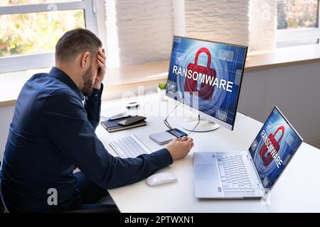 Ransomware Cyber Attack Showing Personal Files Encrypted Screen Stock Photo