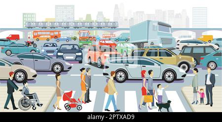 Car on the road junction in traffic jam with pedestrian crossing ...